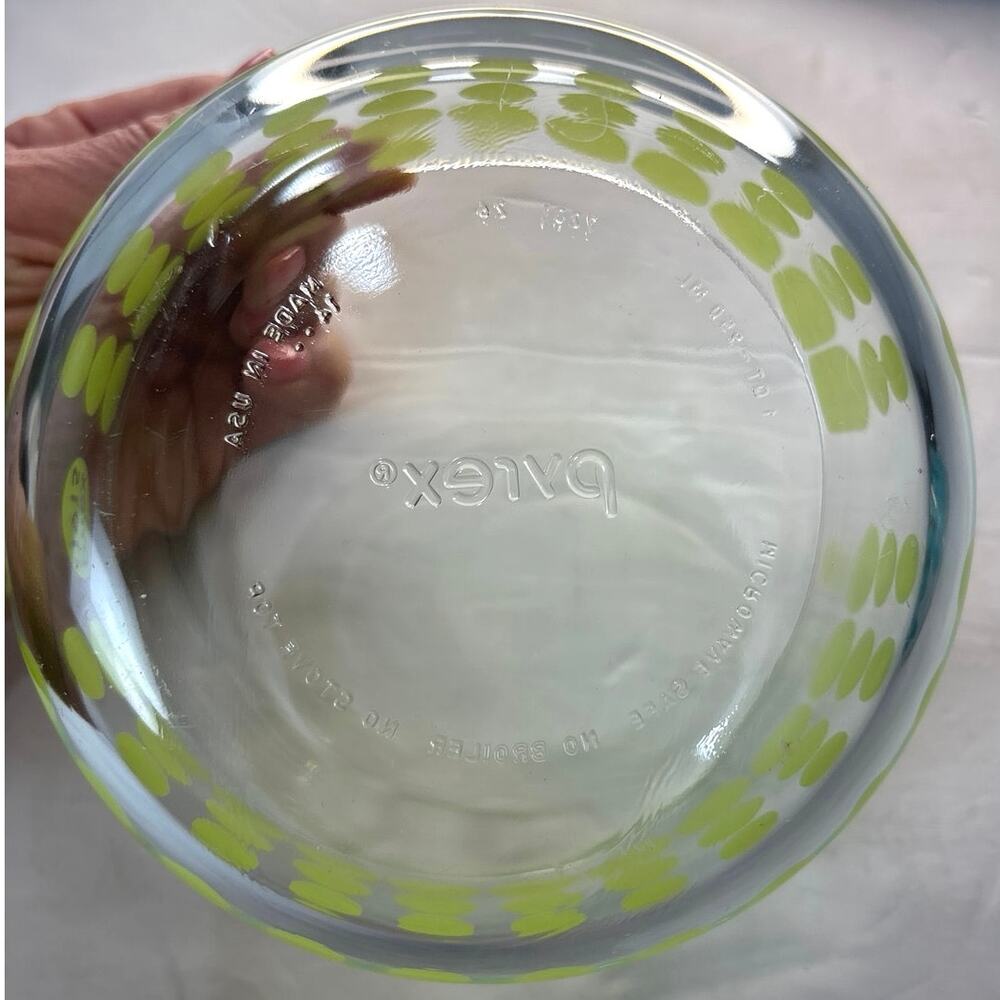 PYREX 100TH ANNIVERSARY 1915 LIME AND AQUA DOT GLASS STORAGE BOWLS-Set of 2 - Picture 9 of 9